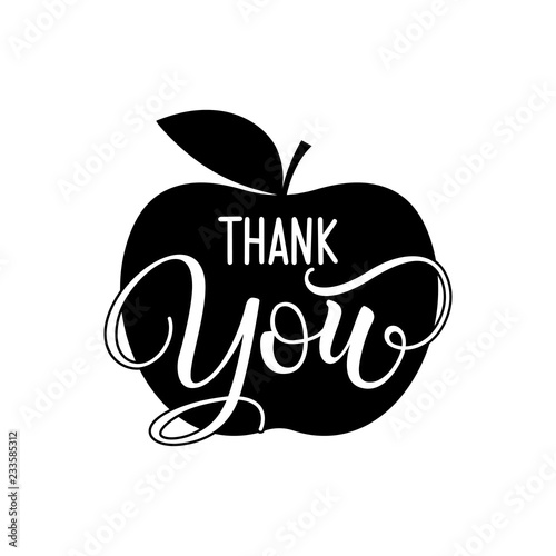 Thank you (teacher / Students / School) - black typography design with apple symbol. Good for clothes, gift sets, photos or motivation posters.