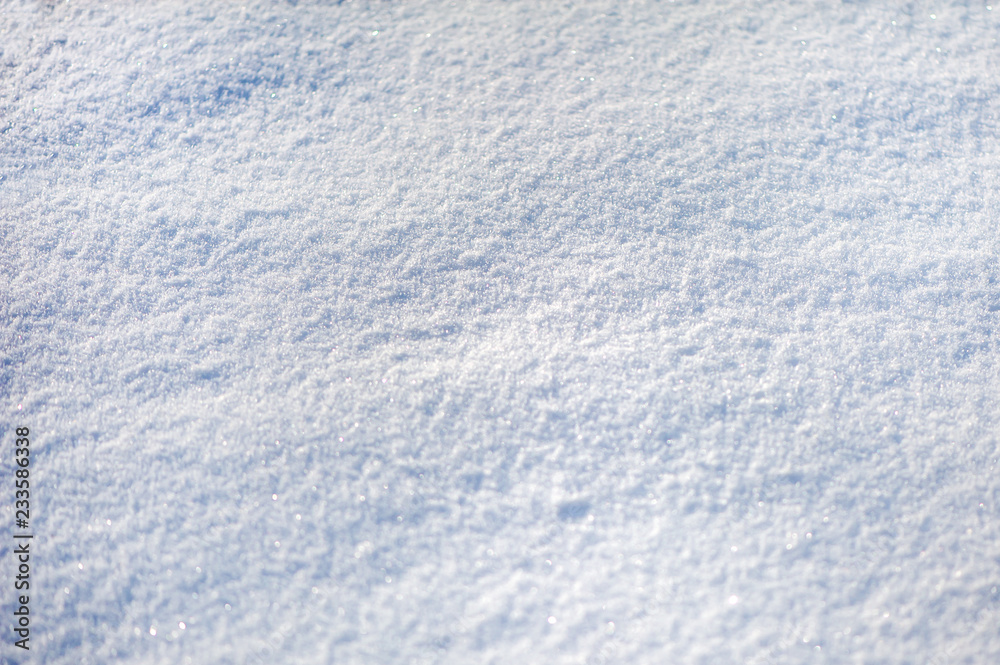 View of snow, texture, white surface with snowflakes
