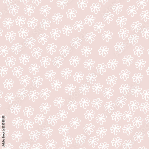 Vector seamless pattern with little flowers in linear style. Cute textile backdrop. For gingham background, cover, print on tile, banners, wallpaper, wrapping paper, corporate identity.