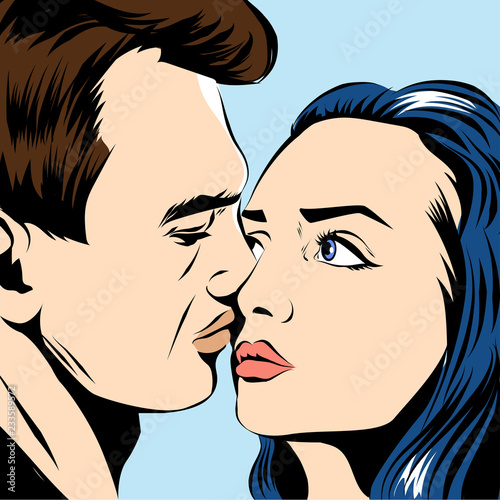 Kissing Couple pop art style vector illustration.