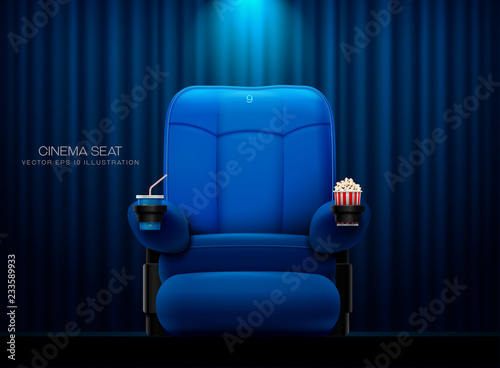 Cinema seat.Theater seat on curtain with spotlight background