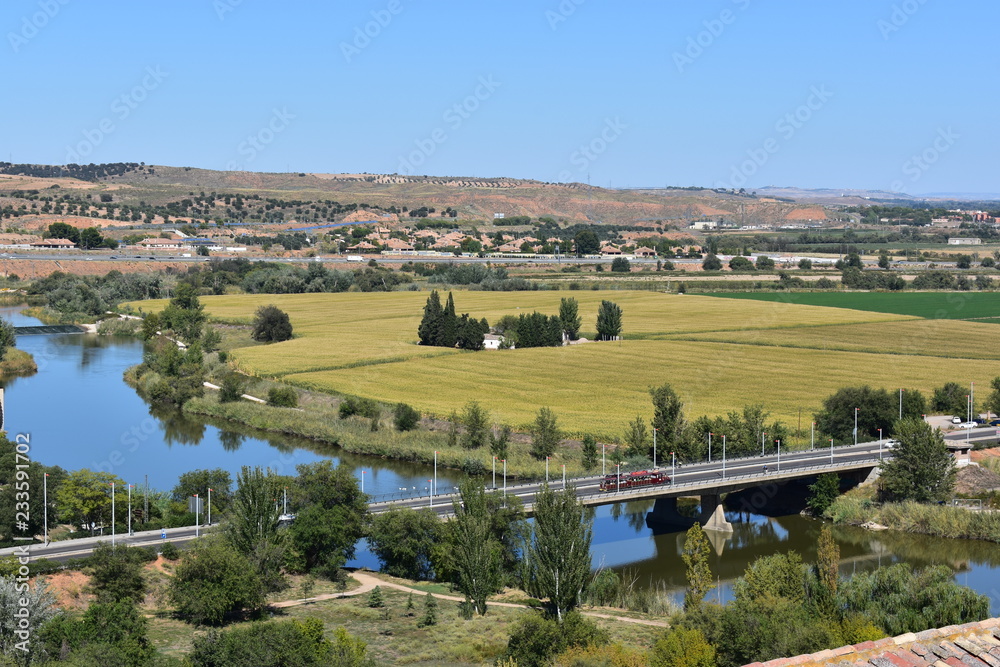Fototapeta premium landscape with river and bridge