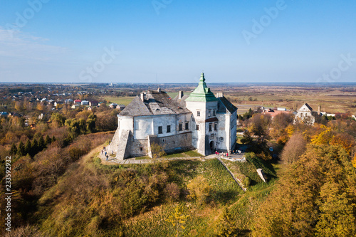 Aerial: Oleskiy Castle, located in Lviv Oblast, Ukraine