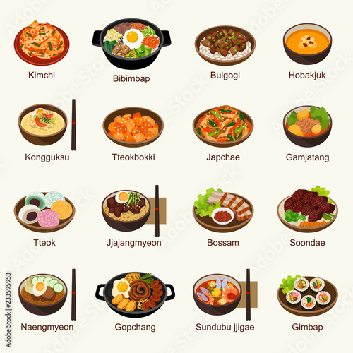 Korean food vector illustration set