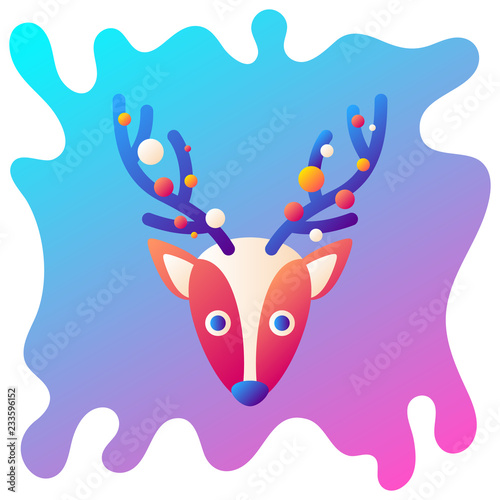 Christmas deer gradient flat icon with fluid background.