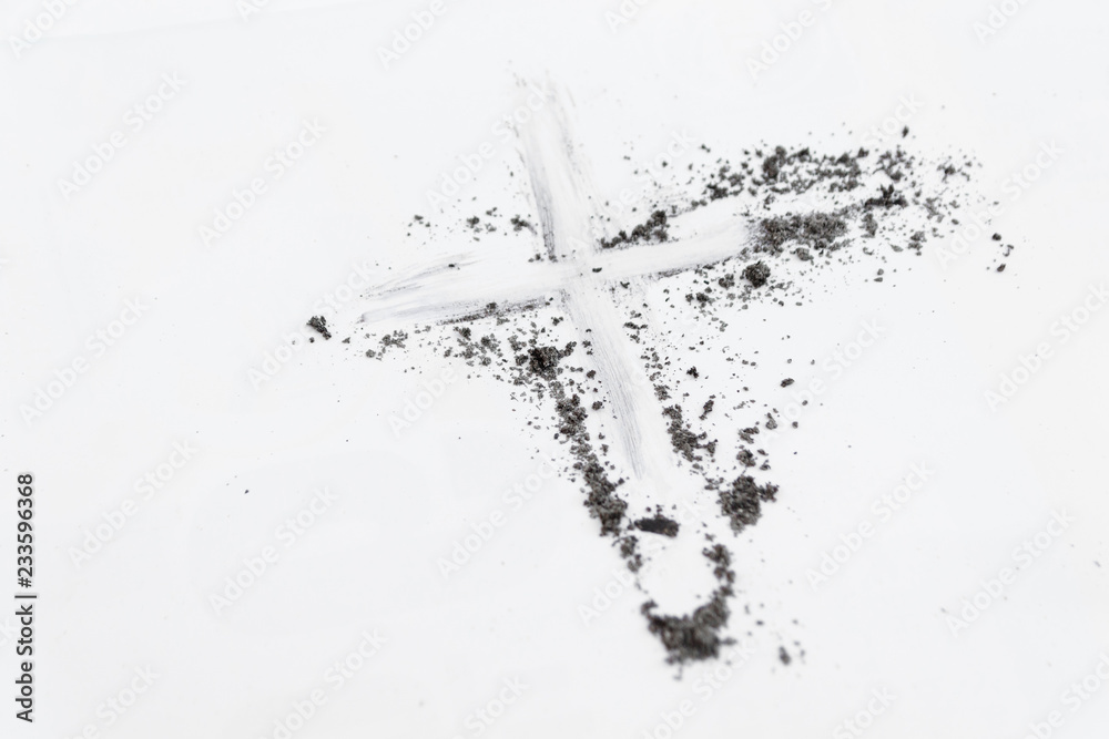 Obraz premium Cross made of ashes, Ash Wednesday, Lent season vintage abstract background