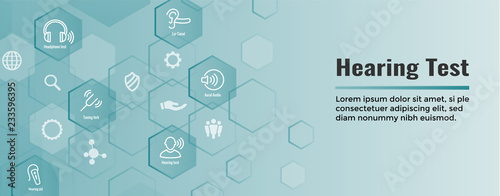 Hearing Test w Hearing Aid or loss / Sound Wave Images Set Web Header Banner