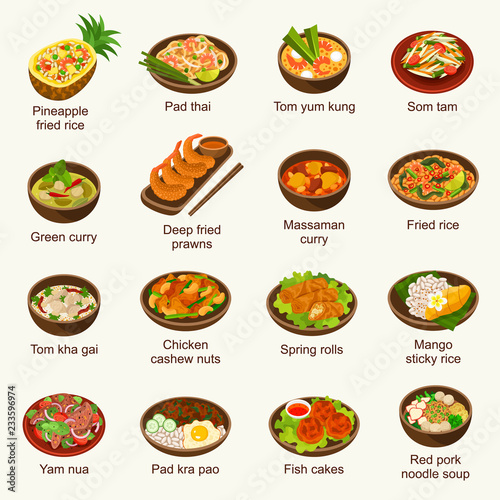Thai food vector illustration set