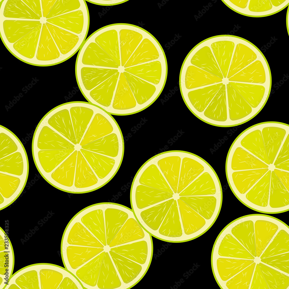 Seamless lime or lemon vector pattern. Minimalistic food background. Vitamins repeatable texture.