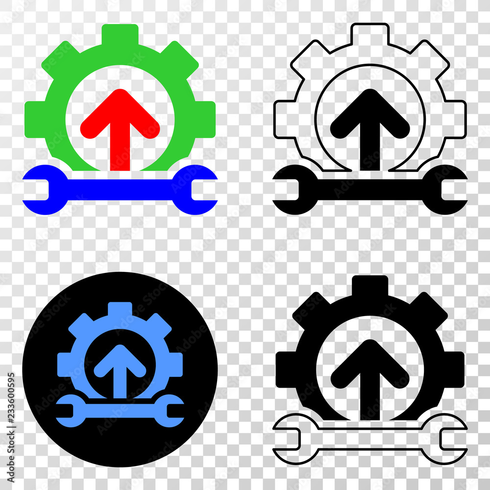 Forward gear repair EPS vector pictogram with contour, black and colored versions. Illustration style is flat iconic symbol on chess transparent background. Forward gear repair EPS vector pictogram with contour, black and colored versions. Illustration style is flat iconic symbol on chess transparent background.