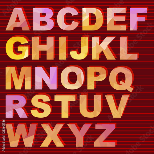 Alphabet, colorful bold letters with polygonal effect. 