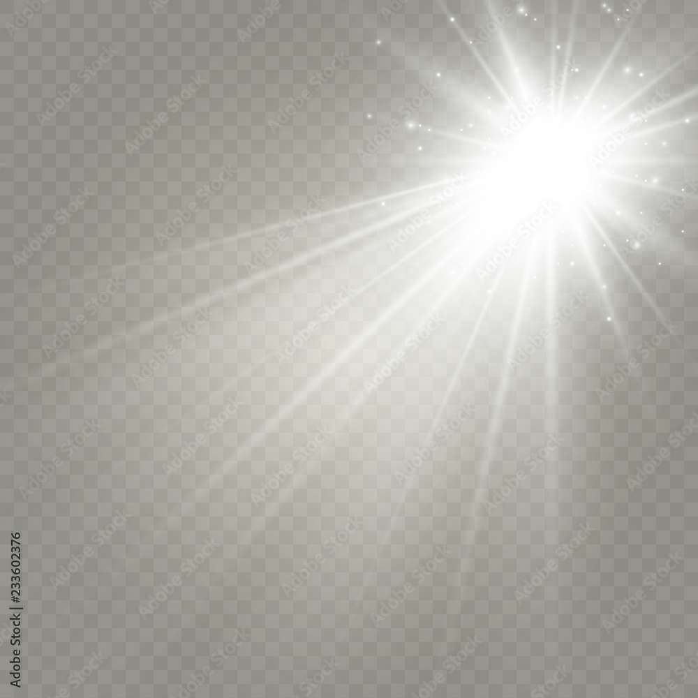 White glowing light.Vector transparent sunlight special lens flare effect. Bright beautiful star. Light from the rays.