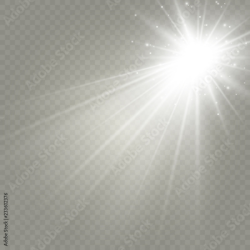 White glowing light.Vector transparent sunlight special lens flare effect. Bright beautiful star. Light from the rays.