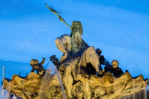 Illuminated Neptune Fountain, Schlossplatz, Berlin-Mitte, Berlin, Germany, Europe photo