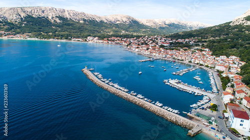 Aerial View to Village Baska on Island KRK in Croatia