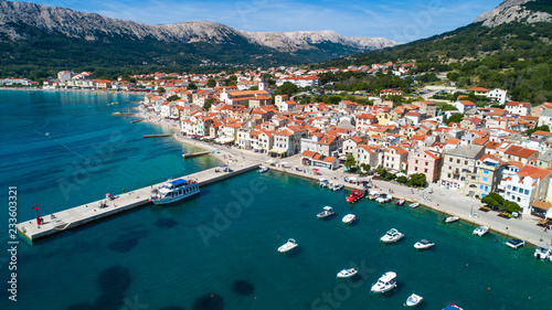 Aerial View to Village Baska on Island KRK in Croatia photo