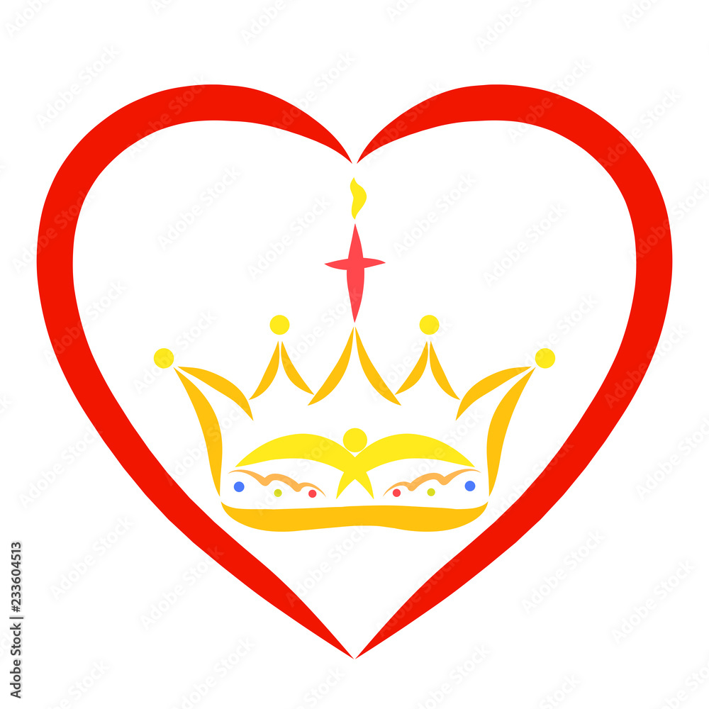 Crown with a bird and a cross in a frame in the shape of a heart