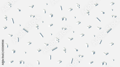 Three-dimensional geometric shapes on a light background. White, gray colors. Vector illustration.