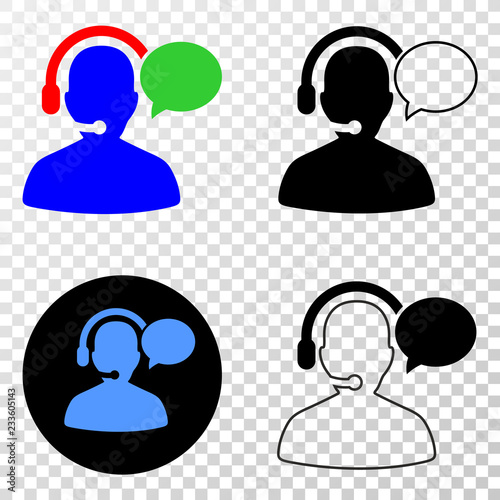 Operator message EPS vector icon with contour, black and colored versions. Illustration style is flat iconic symbol on chess transparent background.