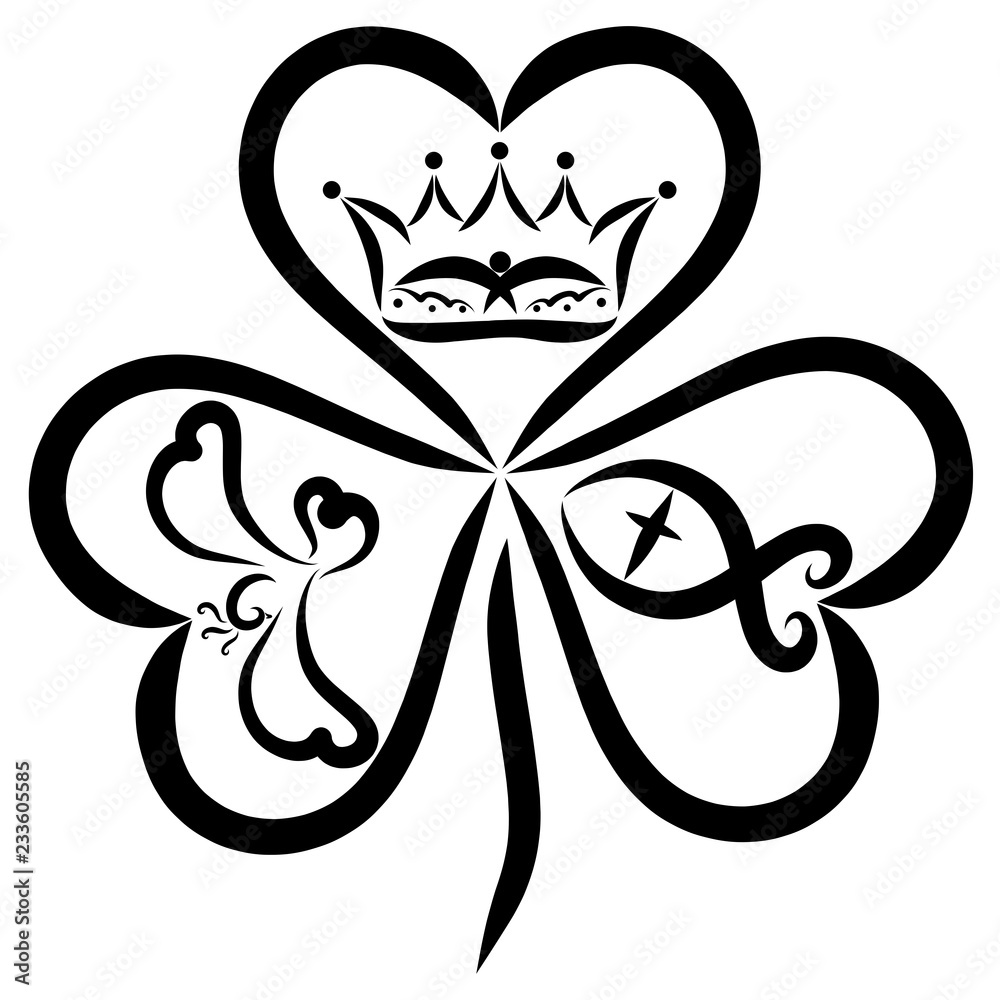 Christian clover, trinity, crown, bird and fish Christian clover, trinity, crown, bird and fish