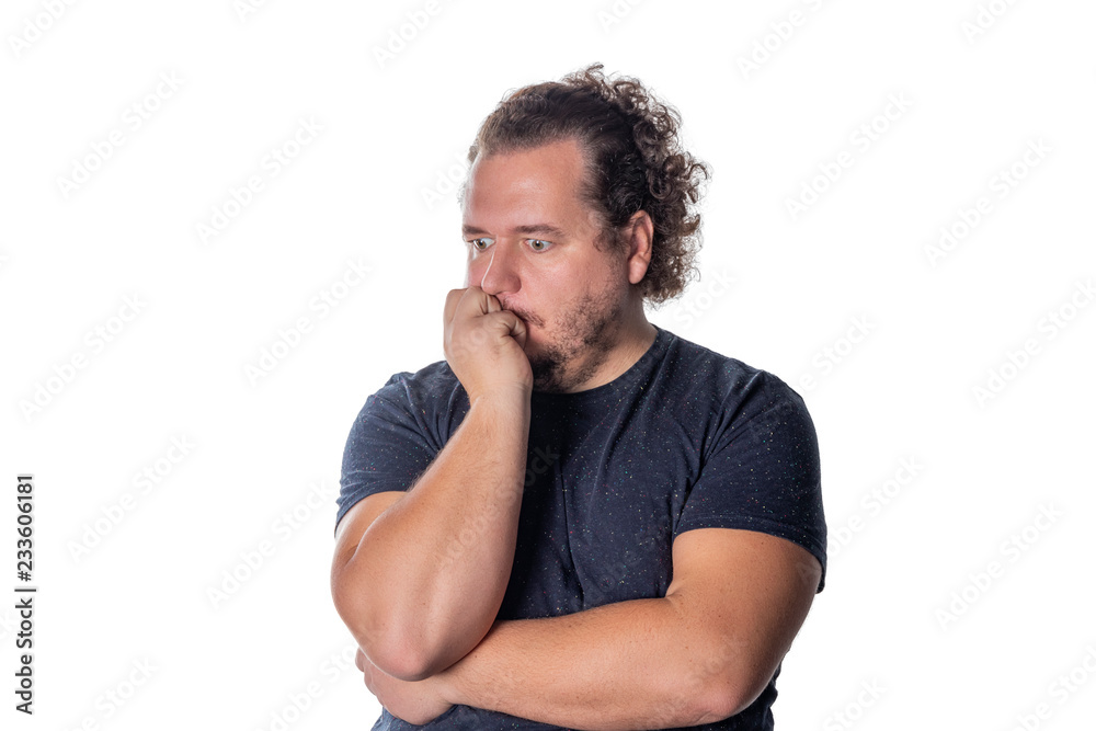 Portrait of sad thoughtful man isolated over white background. Looking aside. Portrait of sad thoughtful man isolated over white background. Looking aside.