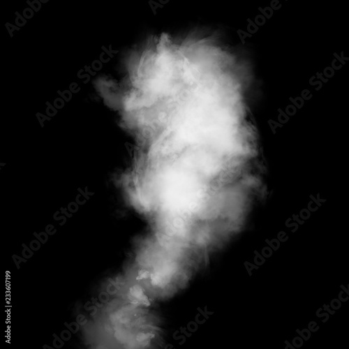 Delicate white smoke waves on black background.