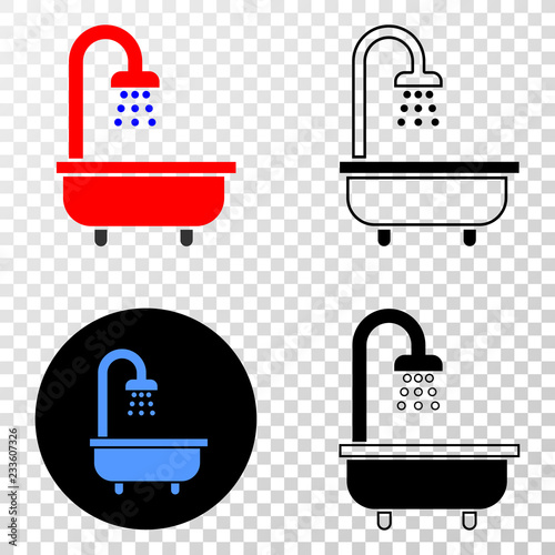 Shower bath EPS vector pictograph with contour, black and colored versions. Illustration style is flat iconic symbol on chess transparent background.