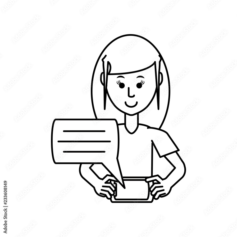young woman with smartphone and speech bubble young woman with smartphone and speech bubble