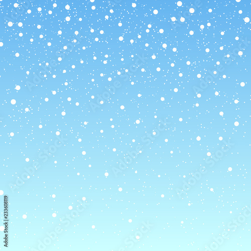 Falling snow background. Vector illustration with snowflakes. Winter snowing sky. Eps 10.