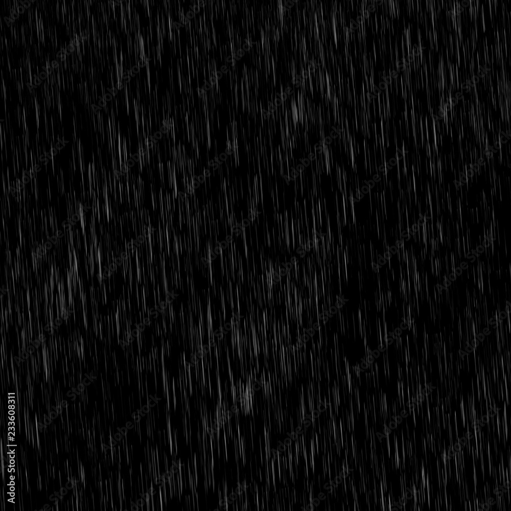 Isolated rain effect on black background. Wet weather. Falling water