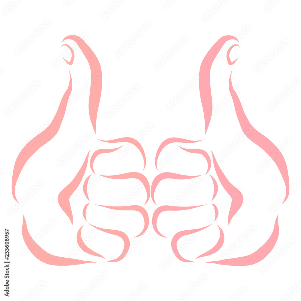 Obraz premium Two hands, thumb up, sign language, pattern