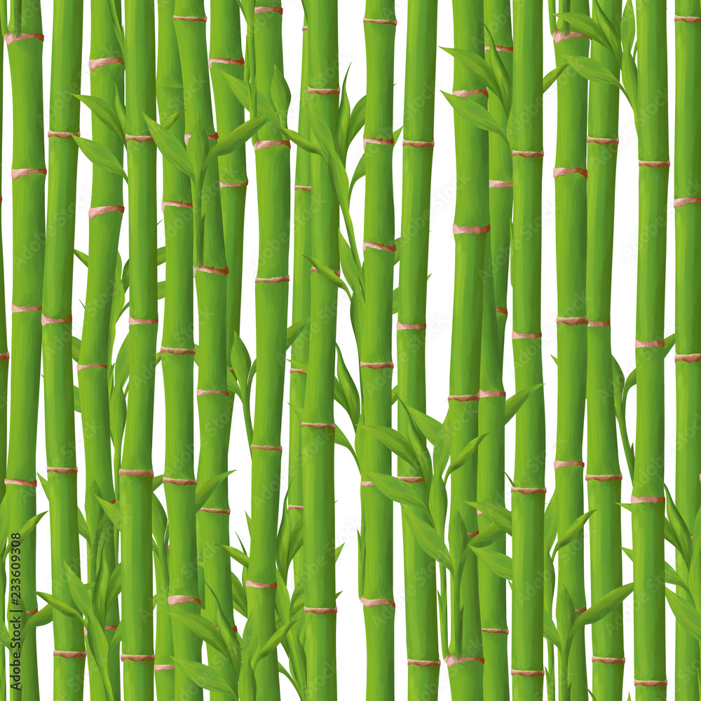 Fototapeta premium Hand drawn bright green bamboo forest seamless pattern 