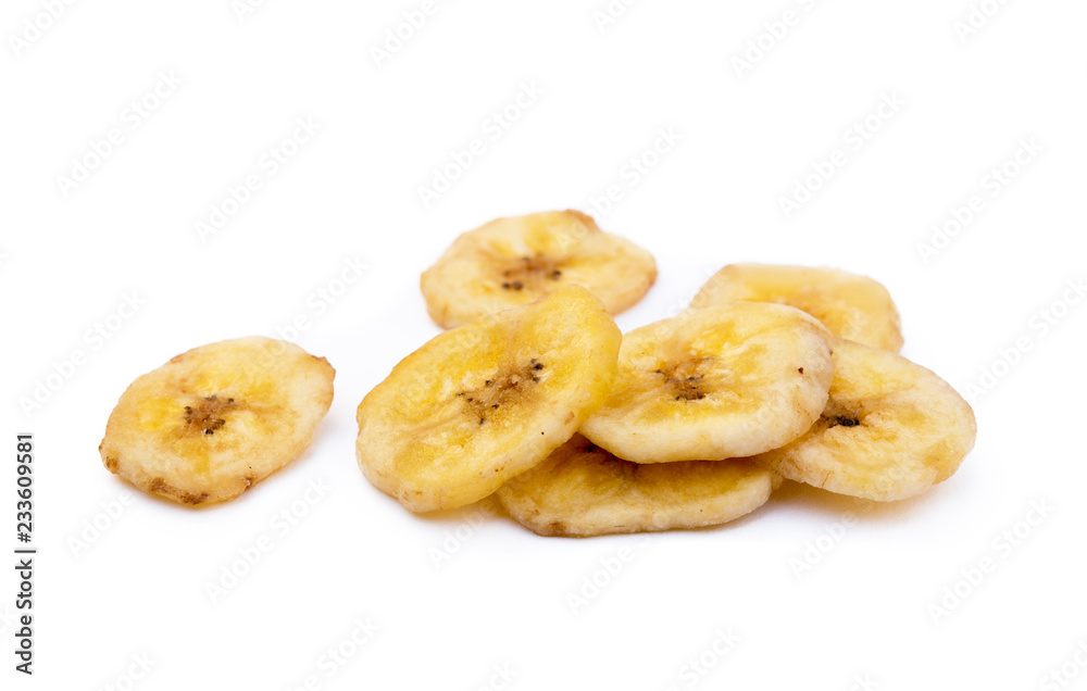 Dried sliced banana isolated on white background Dried sliced banana isolated on white background