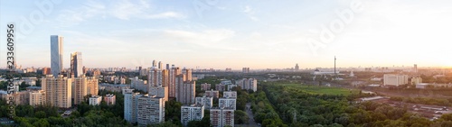 panorama (aerial view) of the city Moscow at the summer on a during sunset with clouds