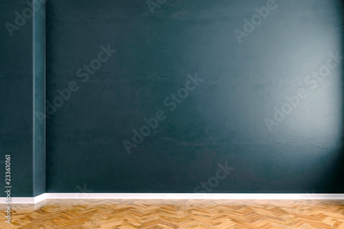 Fototapeta Naklejka Na Ścianę i Meble -  3d interior with blank wall and wooden floor, render