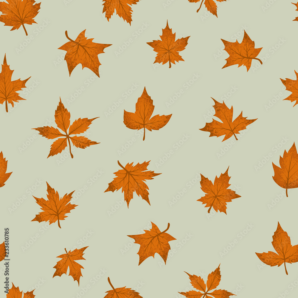 Seamless Vector Pattern with Autumn Maple Leaves with Shabby Texture Seamless Vector Pattern with Autumn Maple Leaves with Shabby Texture