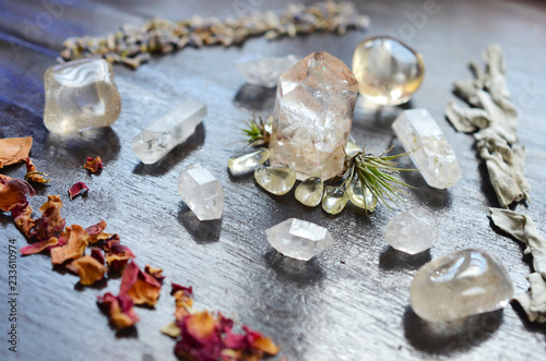 Meditation Grid Kit. Quartz Tower, Natural Citrine, Herkimer Diamonds, Quartz Points, Lavender, Sage, Rose. Healing Crystal Bundle Alter Kit, Wiccan Witchcraft, Crystal Healing Decor