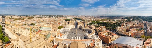 Panorama Cityscape from height, Saint Peter's Square and Cathedral of St. Peter near river Tiber. Rome, Italy