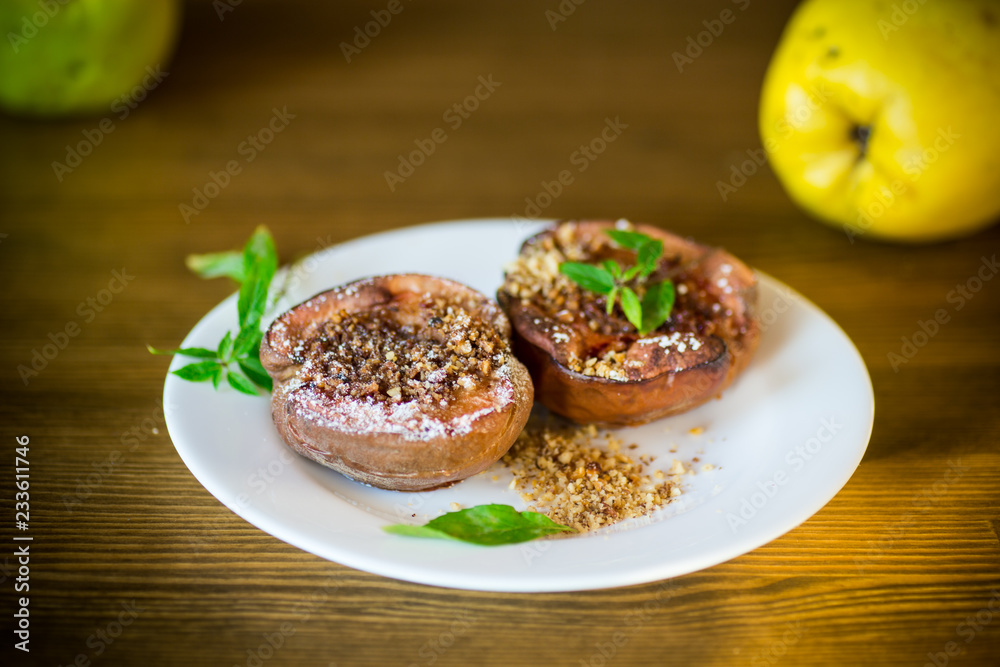 sweet ripe quince baked with walnuts and honey sweet ripe quince baked with walnuts and honey