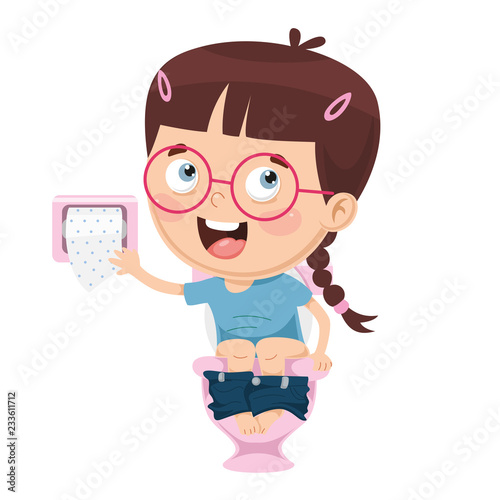Vector Illustration Of Kid At Toilet