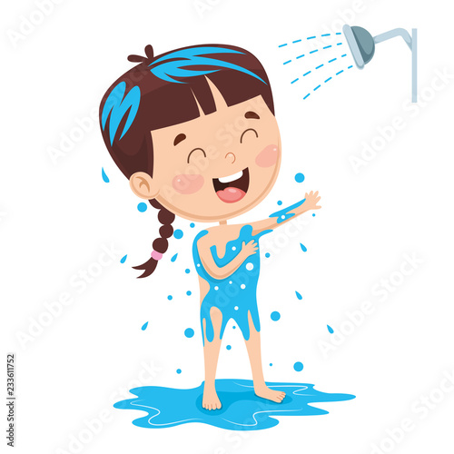 Vector Illustration Of Kid Bathing