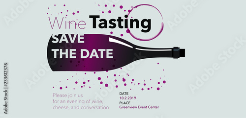 Wine  tasting bottle design for save the date invitation. Vector and editable