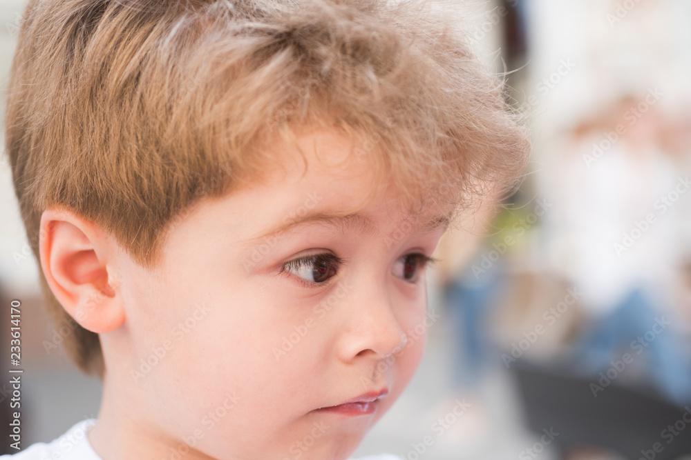 Your childs hair needs. Little child with stylish haircut. Little child with short haircut. Small boy with blond hair. Healthy haircare tips for kids. Haircare products. Everyone calls me chick Stock Photo | Your childs hair needs. Little child with stylish haircut. Little child with short haircut. Small boy with blond hair. Healthy haircare tips for kids. Haircare products. Everyone calls me chick Stock Photo |