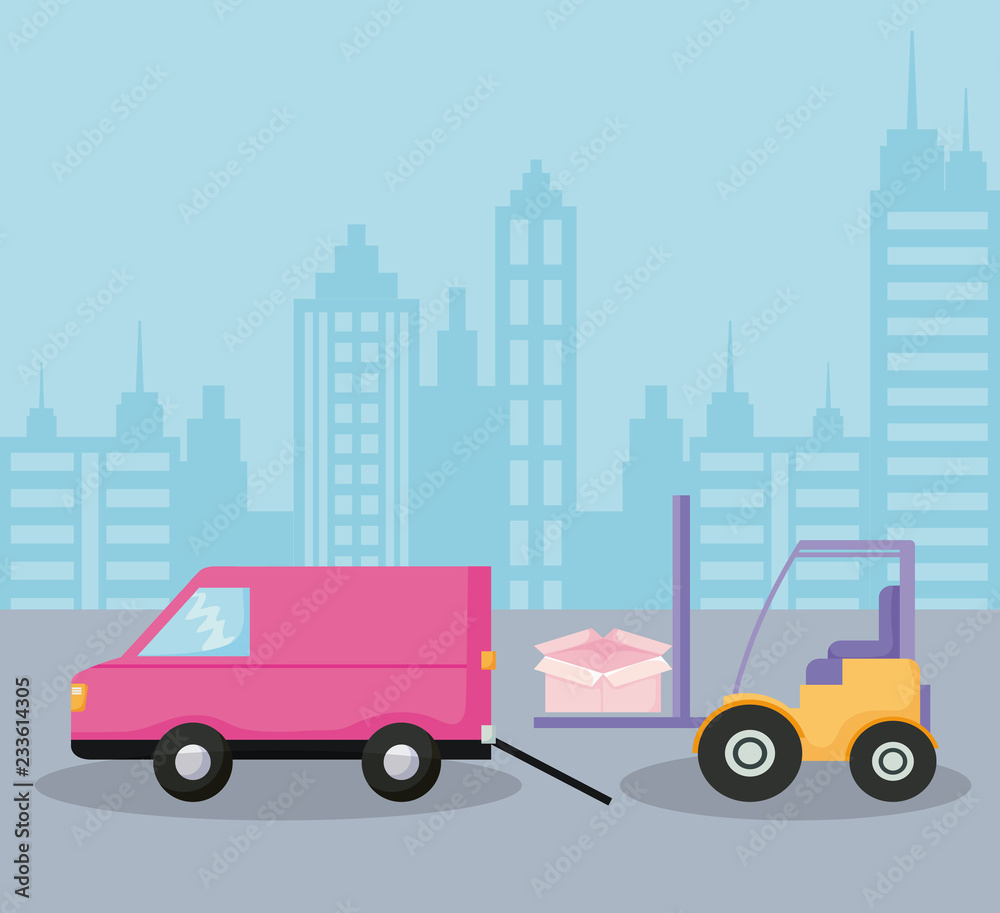 delivery service van car with forklift