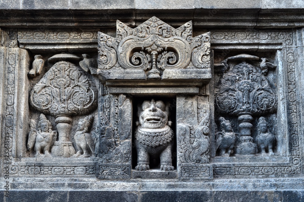 Bas relief showing Hindu mythology in Prambanan temple in Yogjakarta, Java, Indonesia