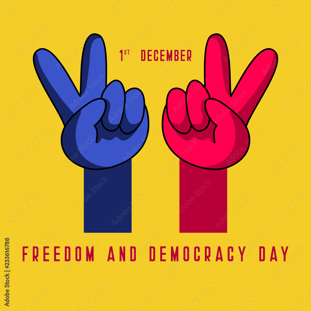 Freedom and democracy day in Chad. Victory hands. National flag of Chad