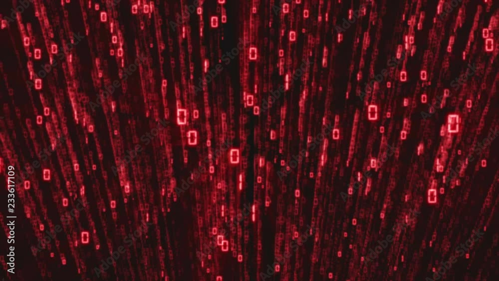 Binary rain, streams of red numbers, 4K abstract background, matrix effect. 
