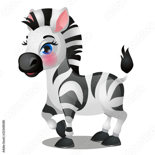 Wall murals Cute baby zebra isolated on white background. Vector cartoon  close-up illustration. 