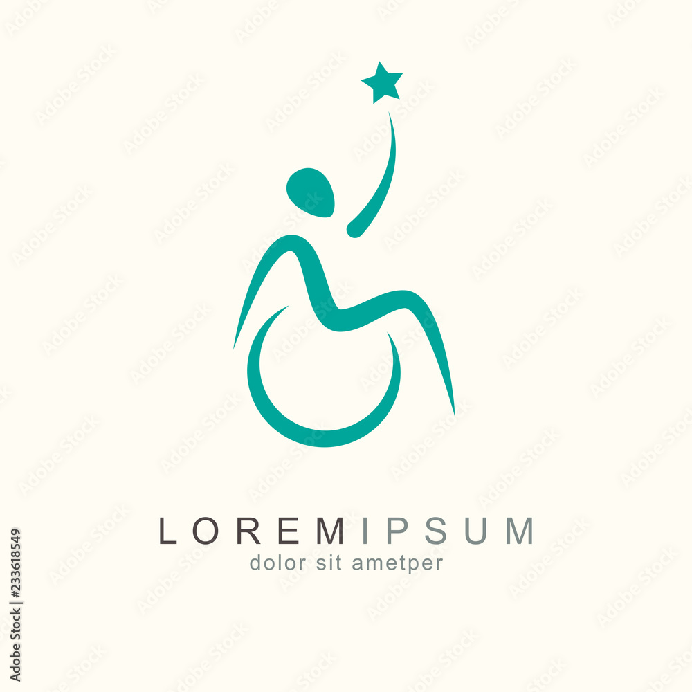 Vector disabled people support, sport, help logo, icon. Man sitting on the  wheelchair holding star. Disability sport achievement logo. Happy disabled  people. Life-asserting sign Stock Vector | Adobe Stock