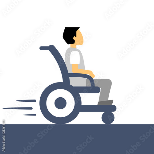 International day of persons with disabilities. Man in wheelchair. Physically handicapped person living full happy life with disability. Flat style vector illustration